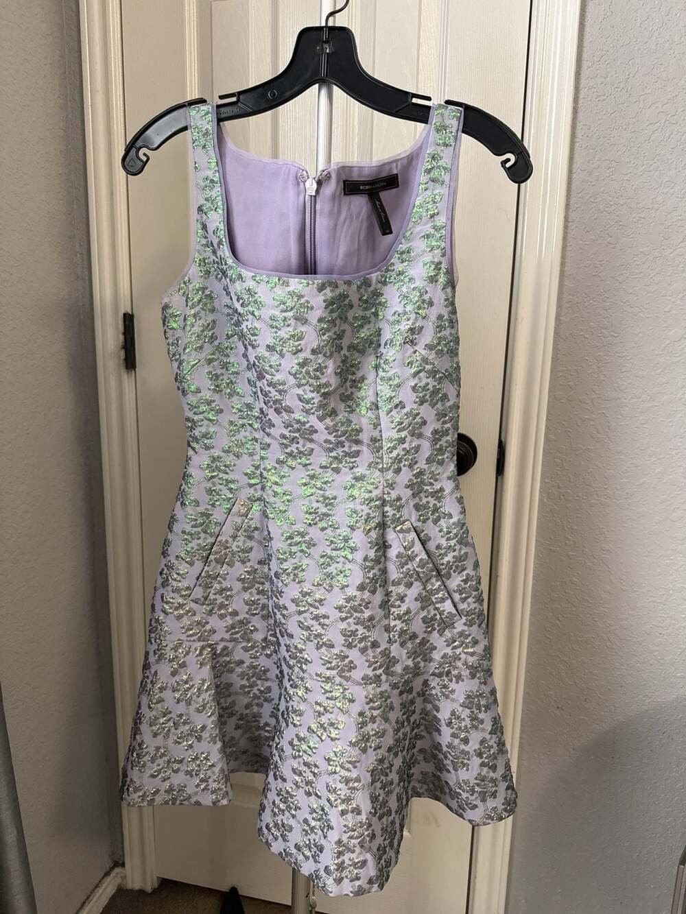 BCBGMAXAZRIA Malaika Metallic Flora Jacquard Fit & Flare Dress